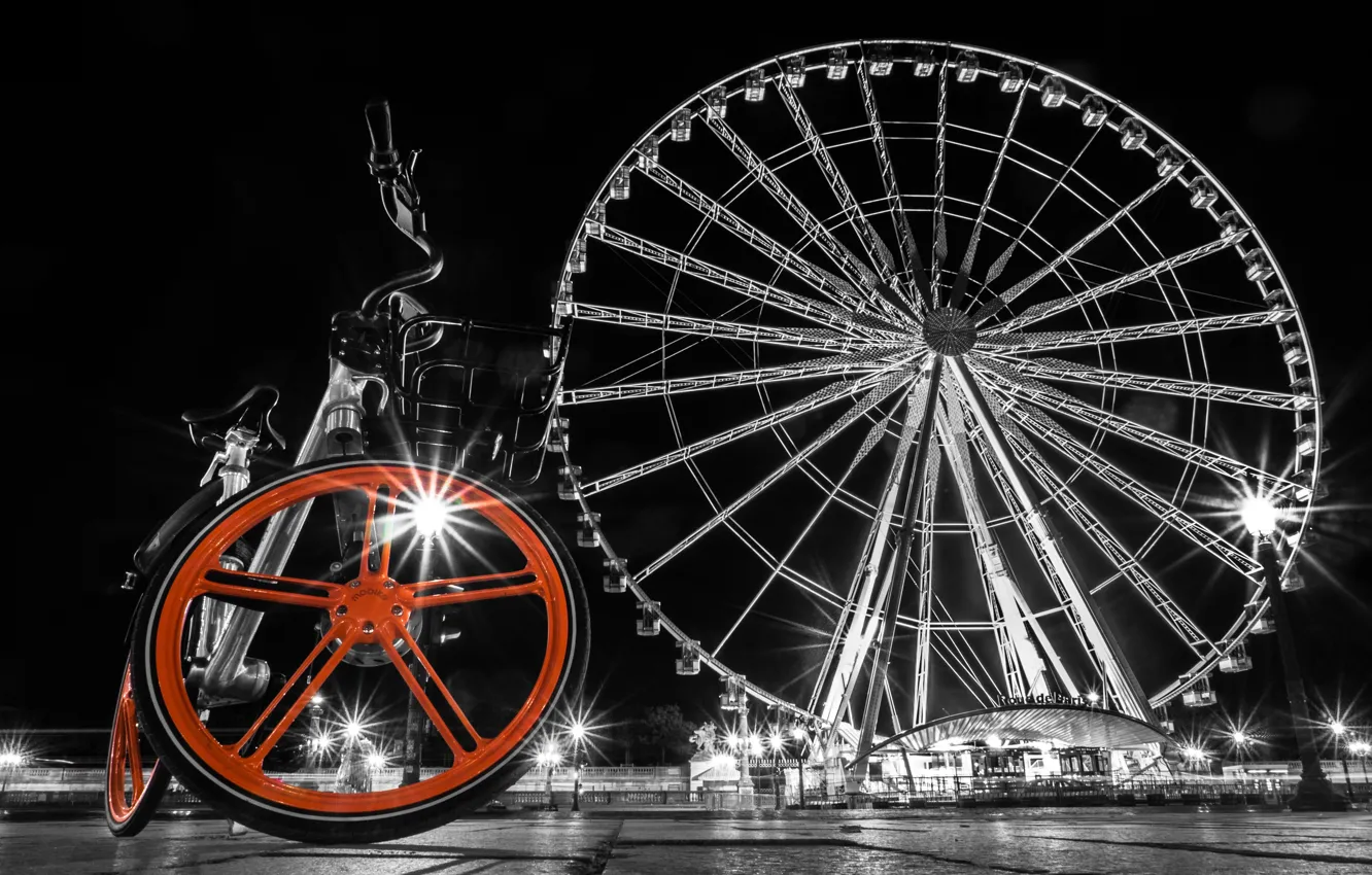Photo wallpaper bike, France, Paris, area, Ferris wheel, Paris, monochrome, France