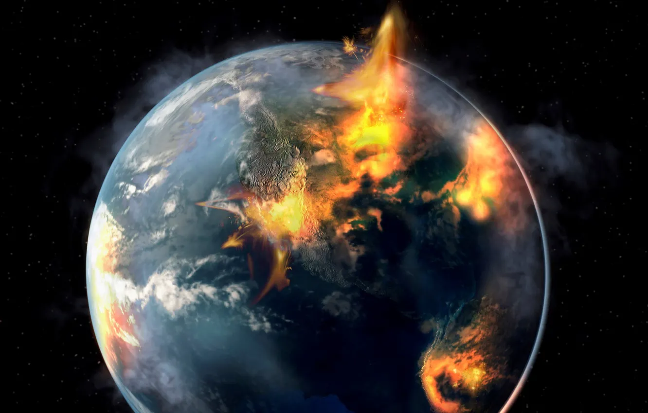 Photo wallpaper fire, planet, destruction, sci fi