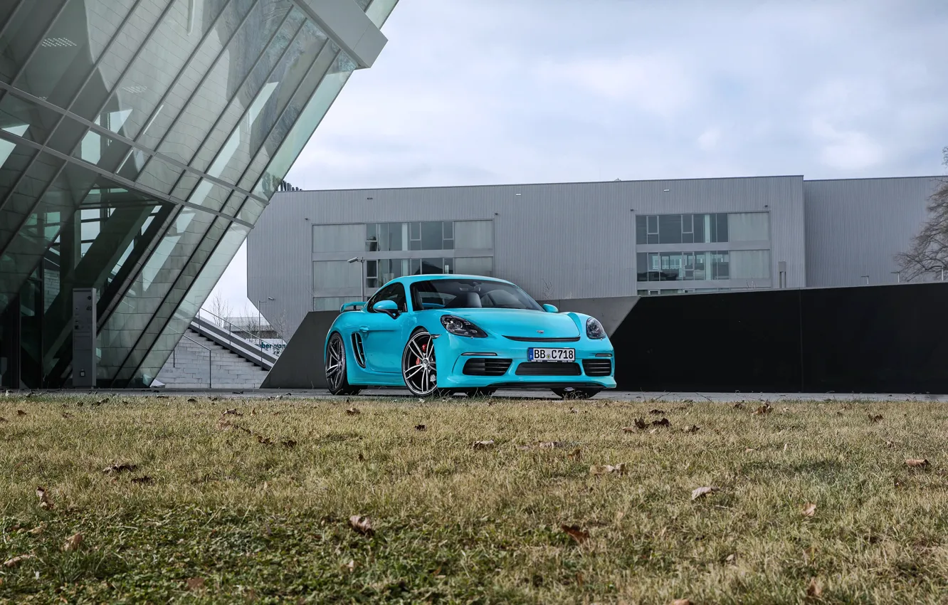 Photo wallpaper blue, Porsche, Cayman, convertible, car, Porsche, turbo, TechArt