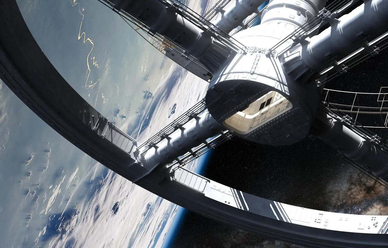 Photo wallpaper planet, orbit, Spacestation