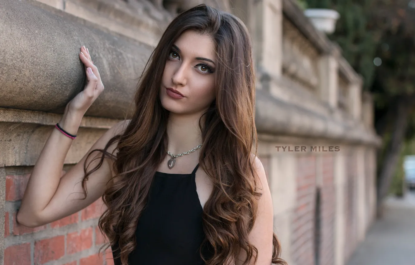 Photo wallpaper look, pose, model, portrait, makeup, dress, hairstyle, brown hair