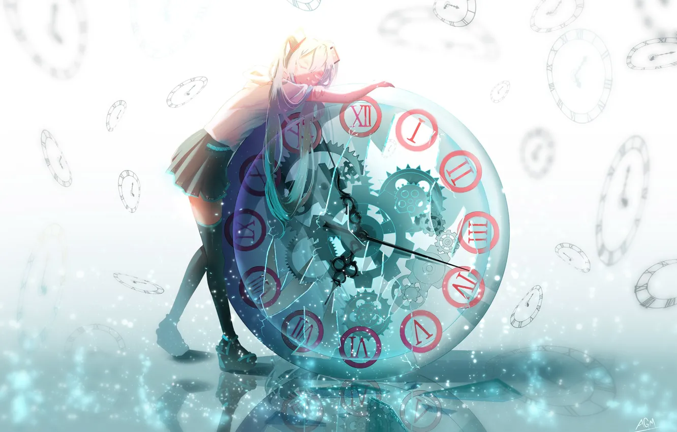 Photo wallpaper girl, watch, vocaloid, hatsune miku, Vocaloid, Hatsune Miku