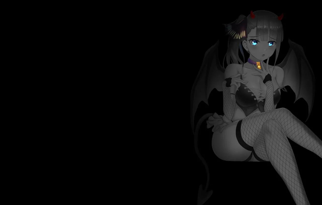 Photo wallpaper girl, the dark background, anime, corset, anime, monochrome, monochrome, dark background