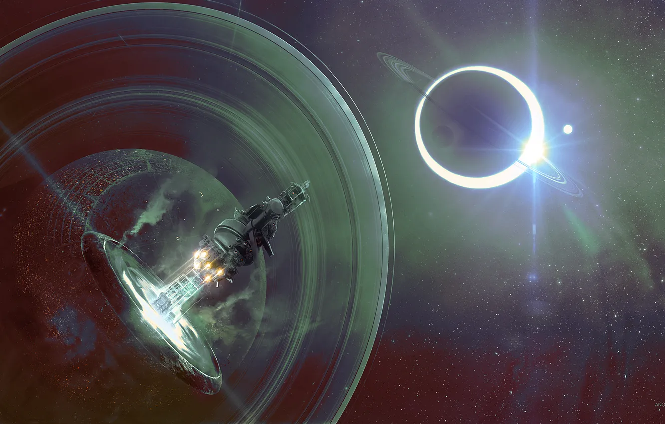 Photo wallpaper space, portal, stars, spaceship, planet, Anonymous, sputnics