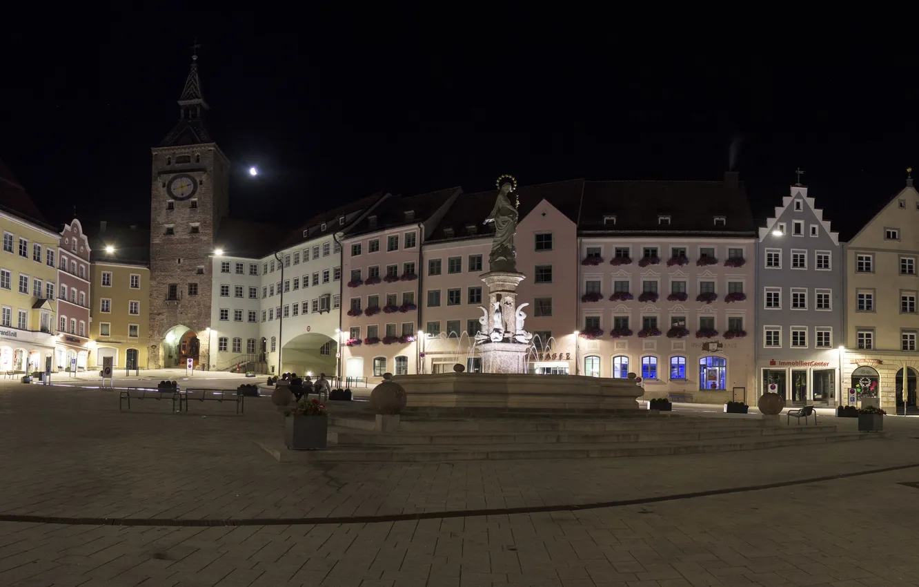 Photo wallpaper night, lights, tower, home, Germany, Bayern, area, panorama