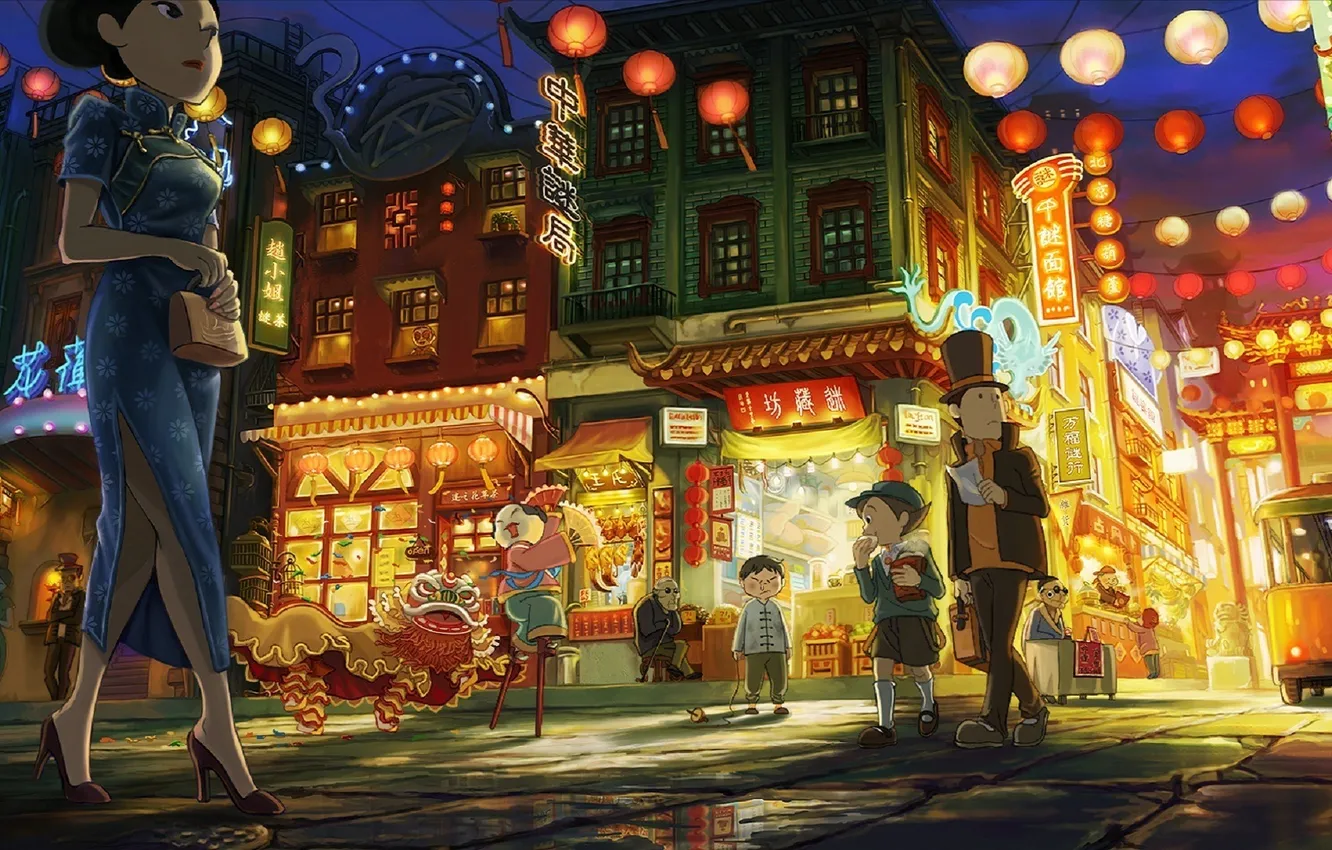 Photo wallpaper street, Chinatown, professor layton