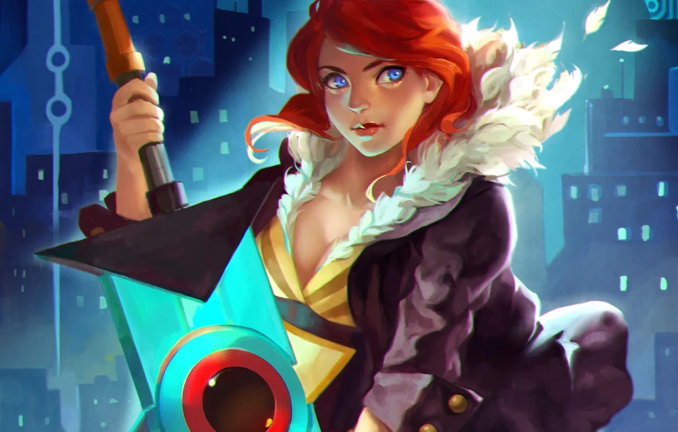 Photo wallpaper red, sword, Transistor, SuperGiant Games