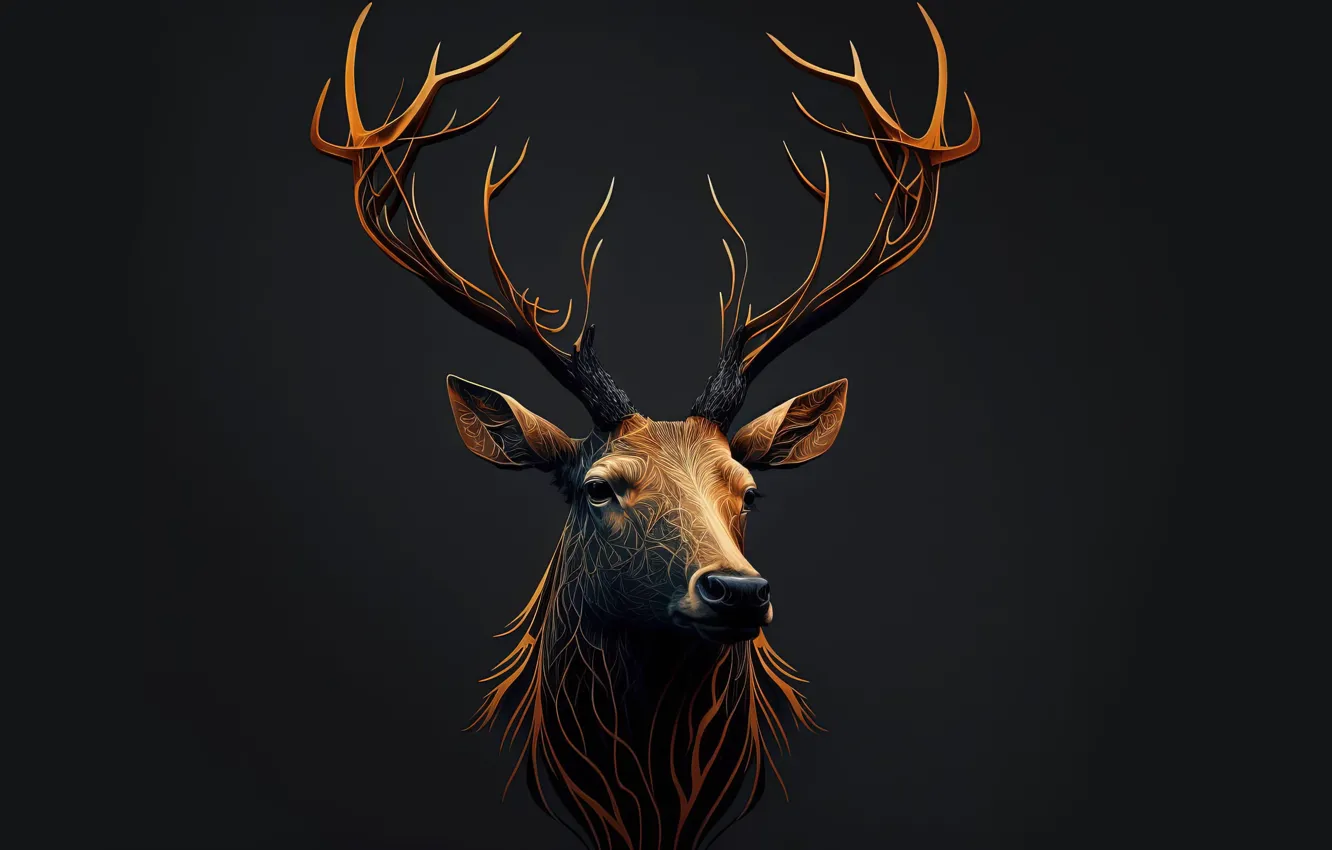 Photo wallpaper animal, horns, minimalism, deer, head