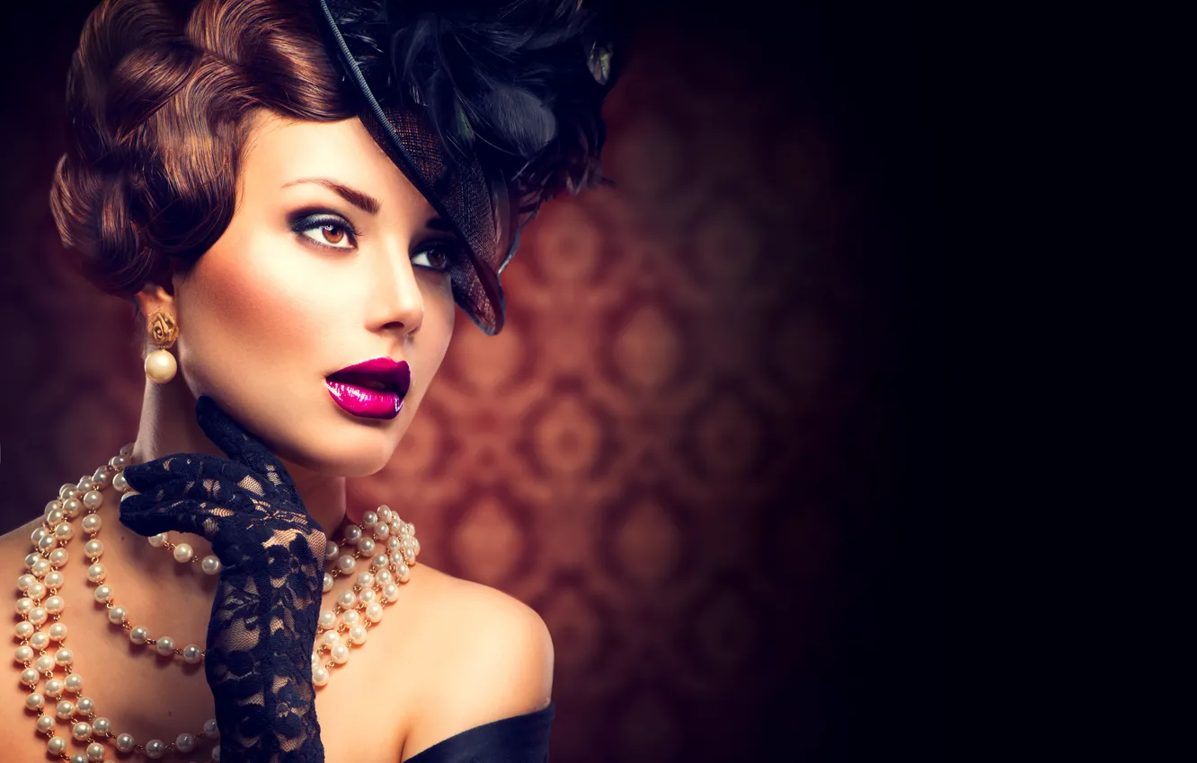 Photo wallpaper girl, decoration, portrait, hands, hairstyle, hat, glove. makeup