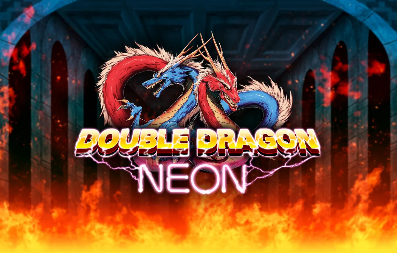 Photo wallpaper lights, dragon, the game, fire, games, double dragon neon, Double Dragon
