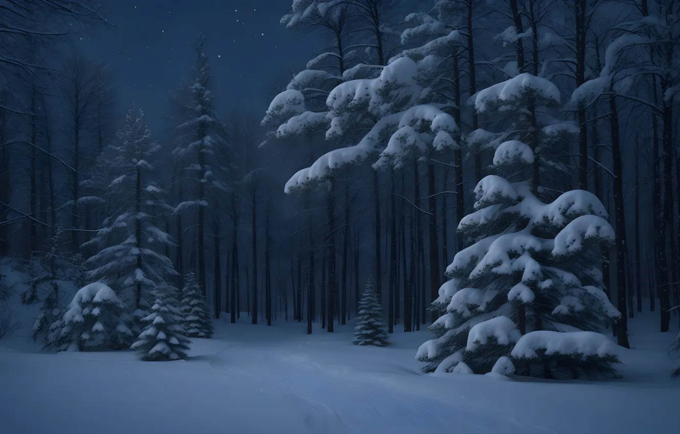 Photo wallpaper winter, frost, forest, snow, trees, nature, winter, tree