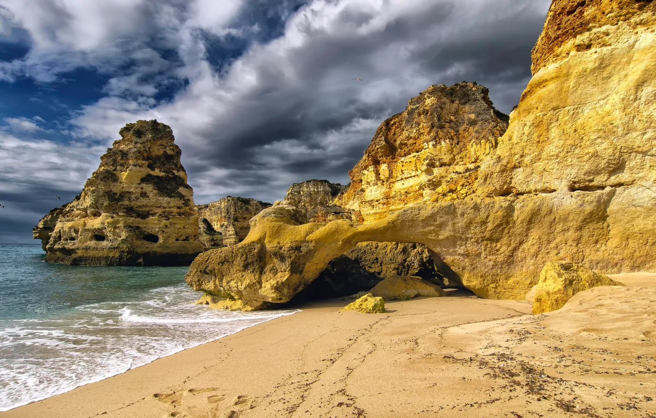 Photo wallpaper rocks, Portugal, Marinha Beach