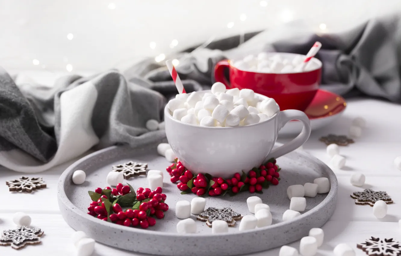 Photo wallpaper Cup, sweet, decor, marshmallows, marshmallows, marshmallow