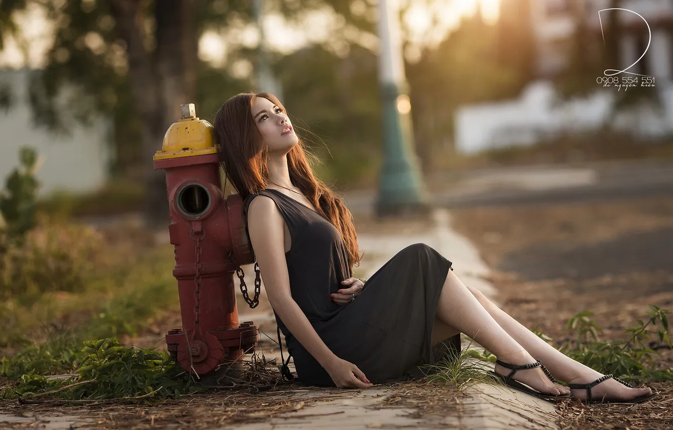 Photo wallpaper pose, model, portrait, makeup, figure, dress, hairstyle, brown hair