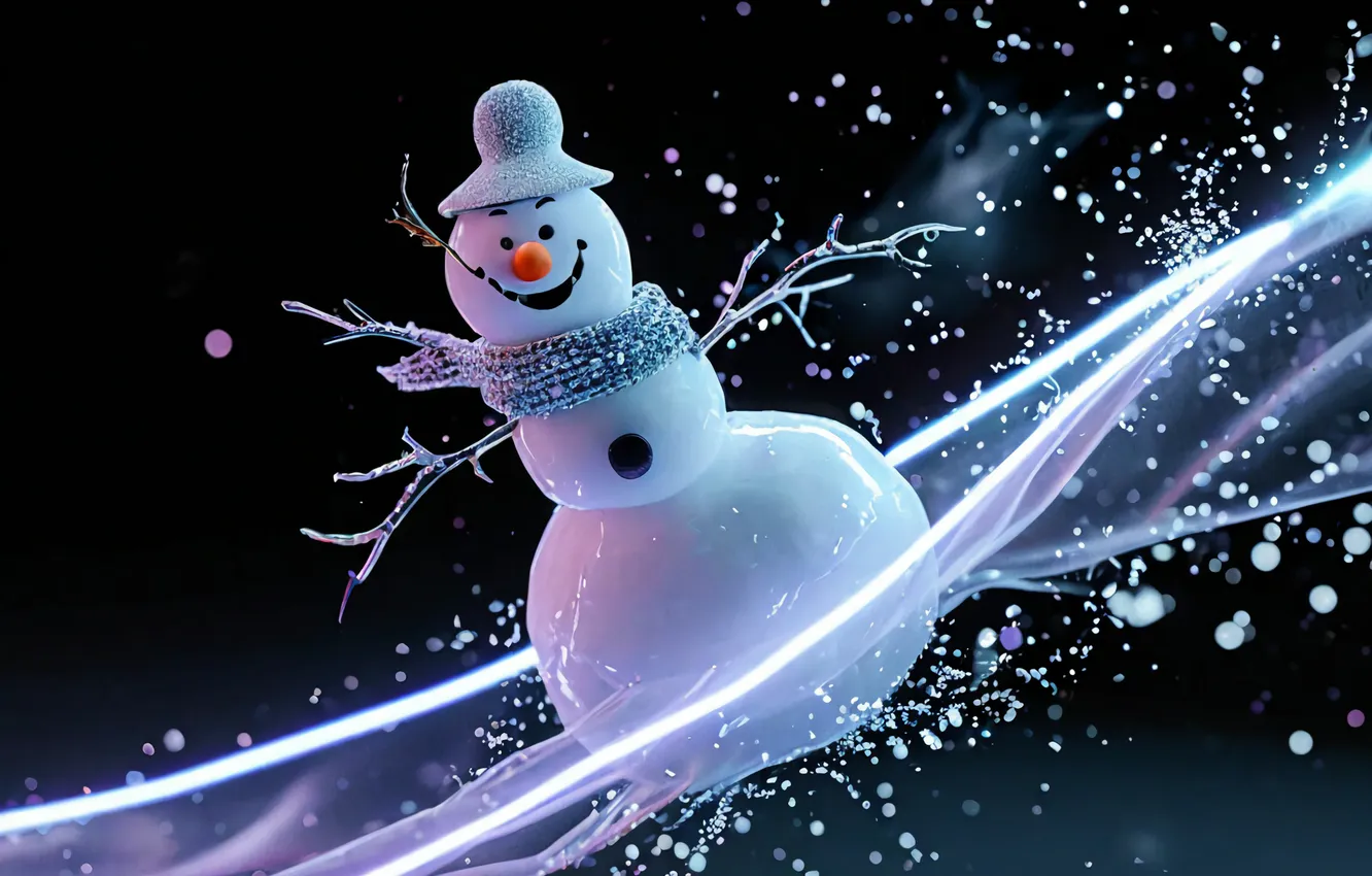 Photo wallpaper Wallpaper, new year, snowman, black background