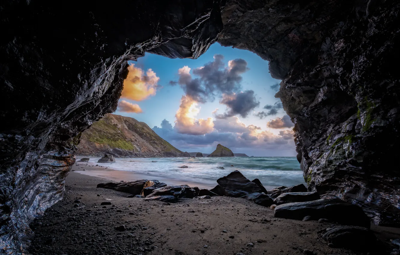 Photo wallpaper the sky, rocks, window, arch
