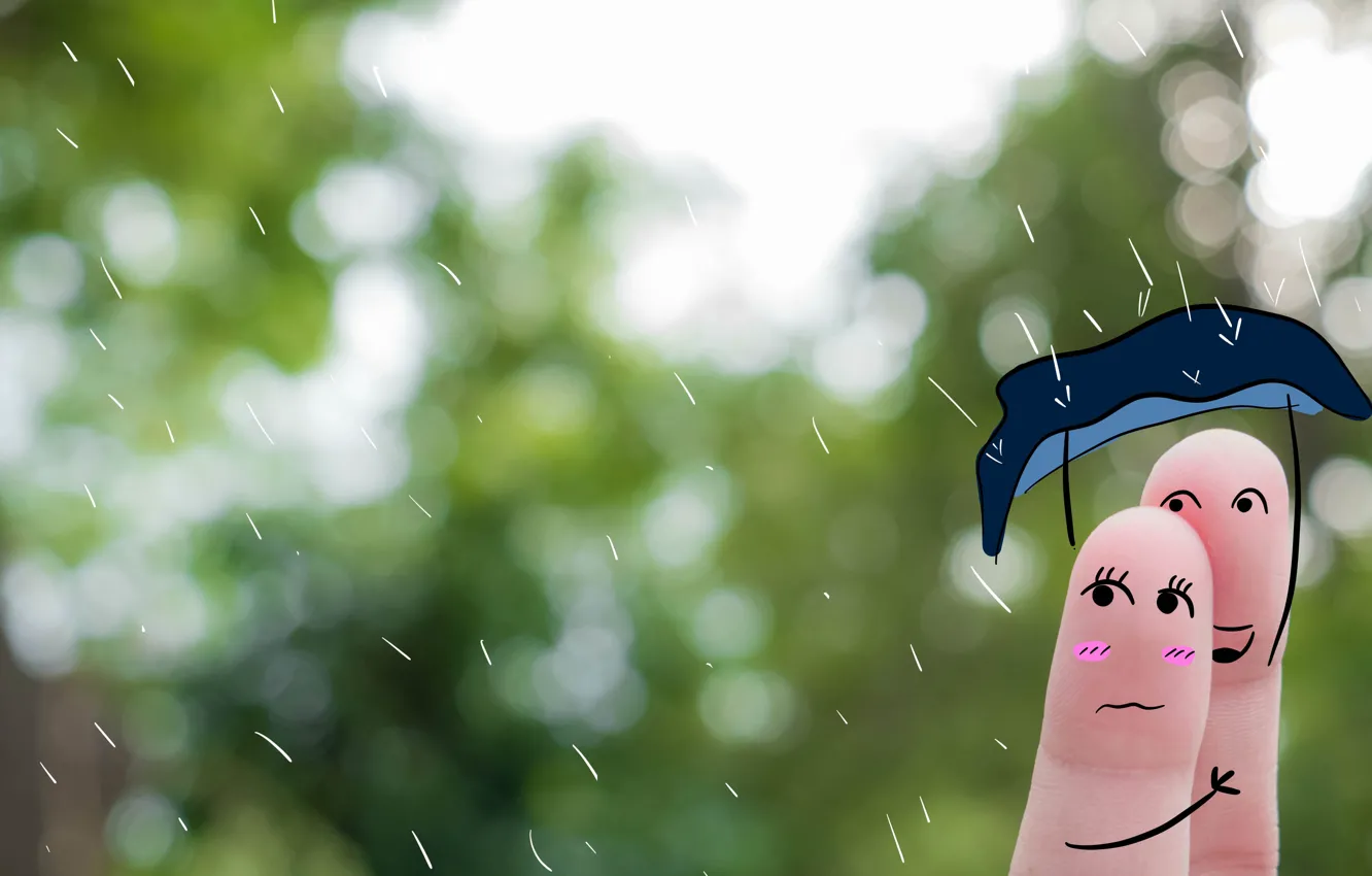 Photo wallpaper rain, fingers, a couple, care