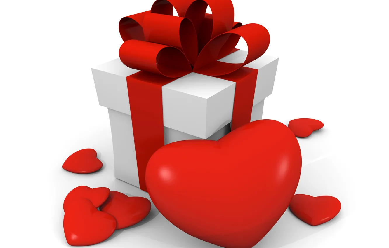 Photo wallpaper photo, Heart, Valentine's day, Bow, Holidays, Gifts, 3D Graphics
