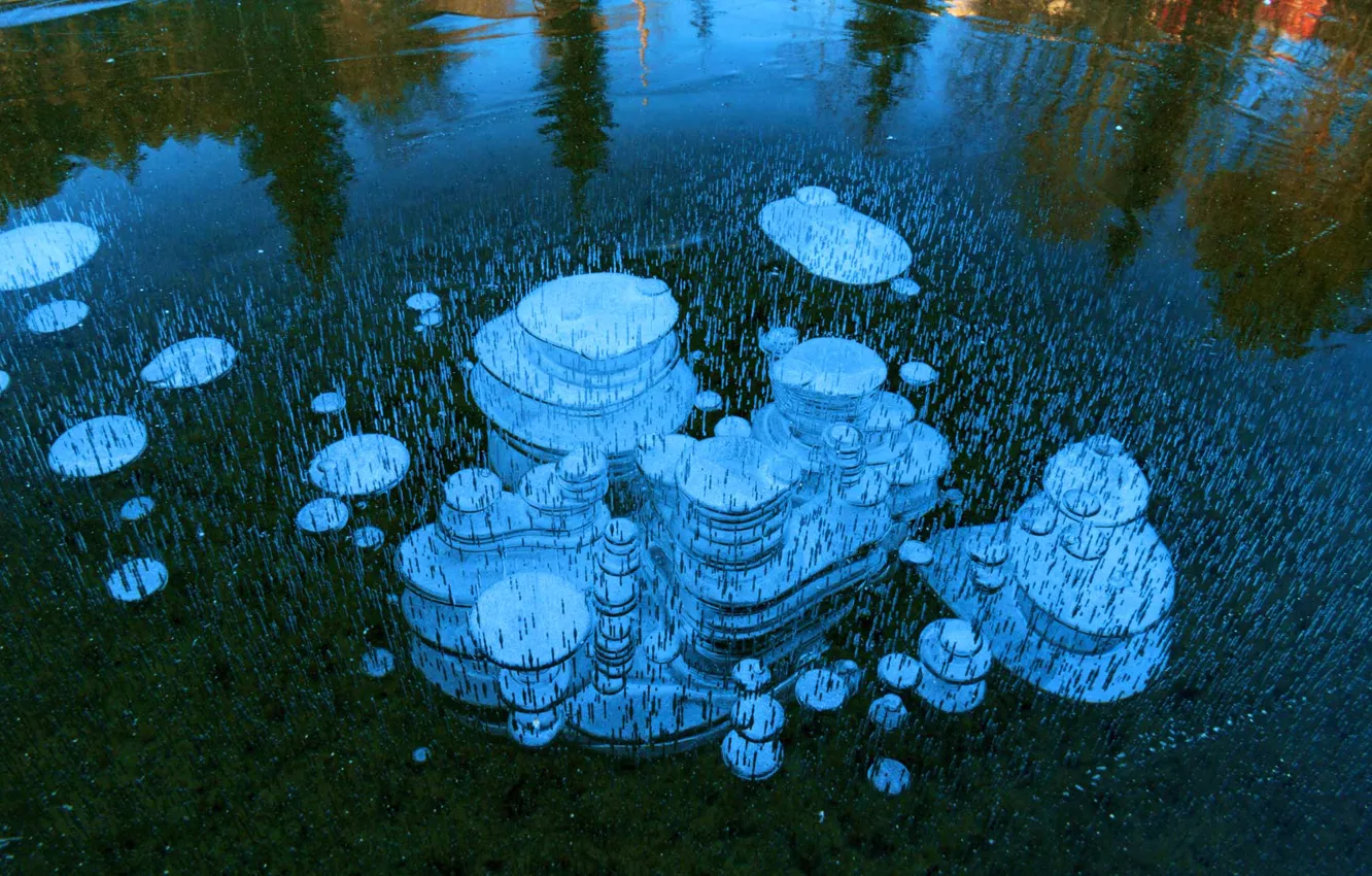 Photo wallpaper ice, bubbles, lake, the air, Norway, Selbusjoen