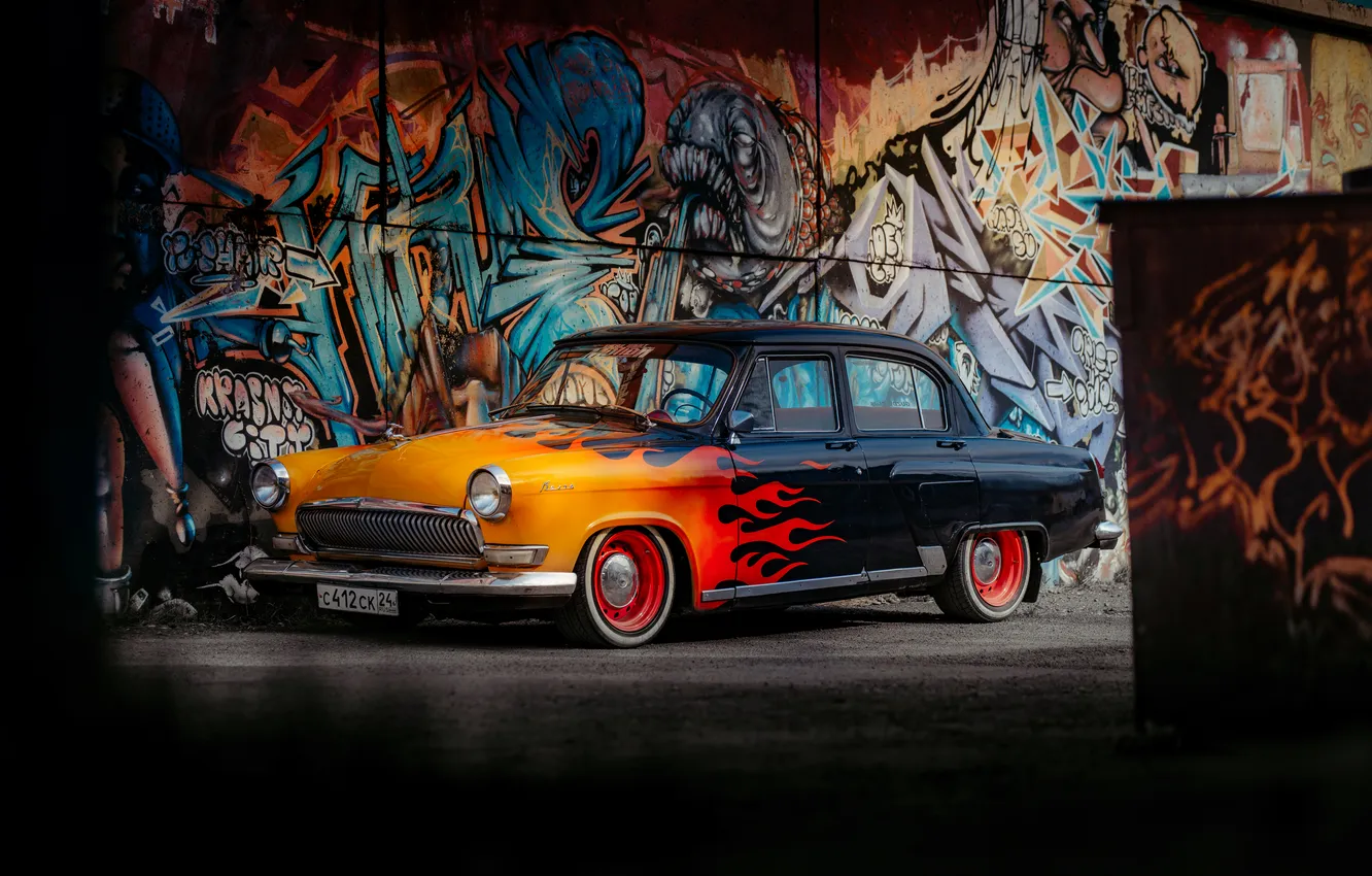 Photo wallpaper graffiti, Volga, GAZ-21, Roman Punenko