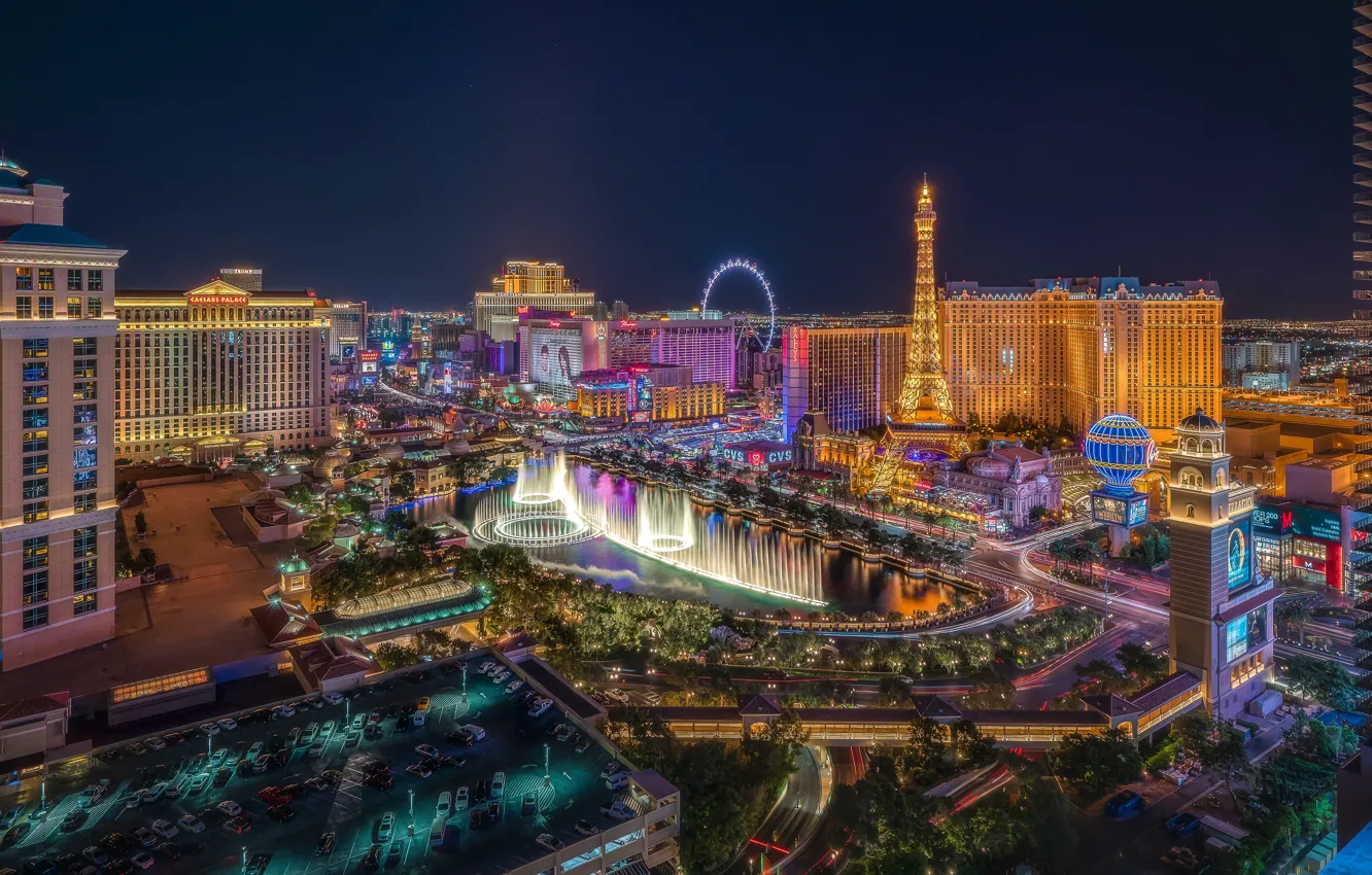 Photo wallpaper night, lights, Park, Eiffel tower, home, Las Vegas, lights, USA