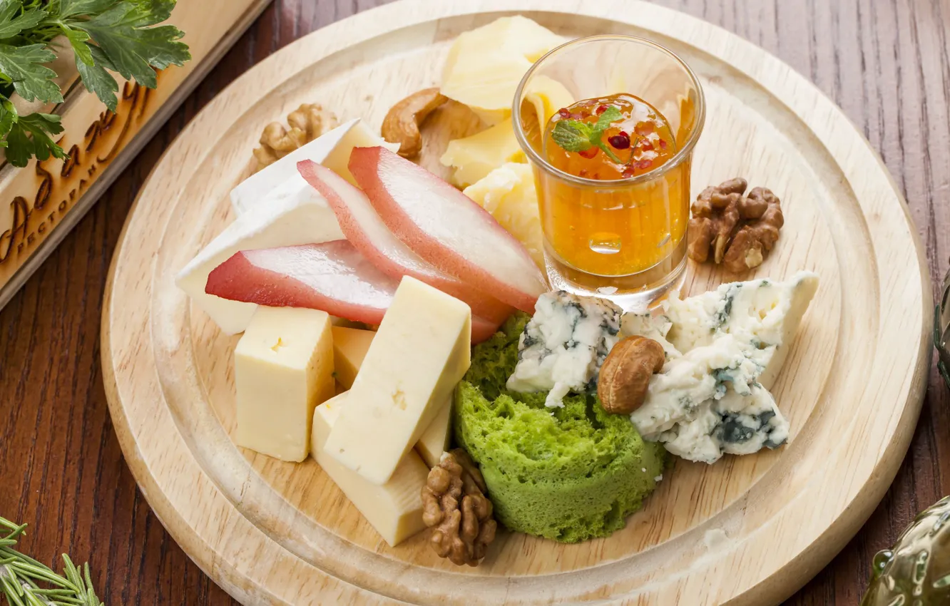 Photo wallpaper cheese, honey, nuts, cuts