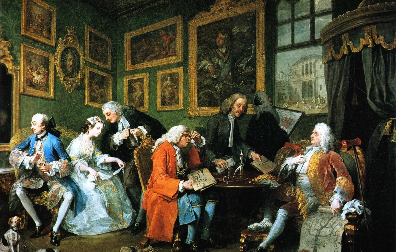 Photo wallpaper picture, genre, William Hogarth, William Hogarth, A Fashionable Marriage. Marriage Contract