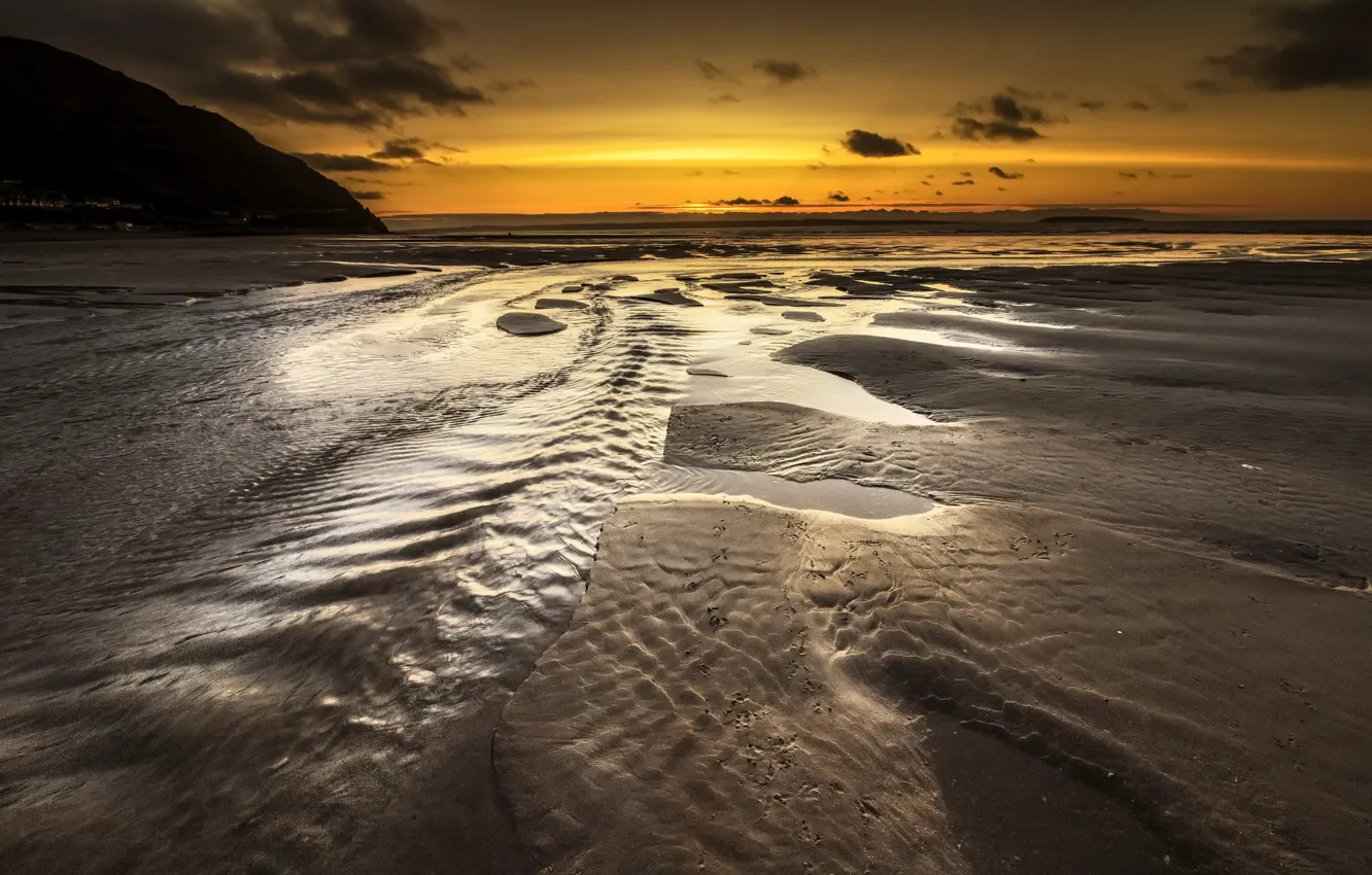 Photo wallpaper sea, sunset, shore, Windy Beach