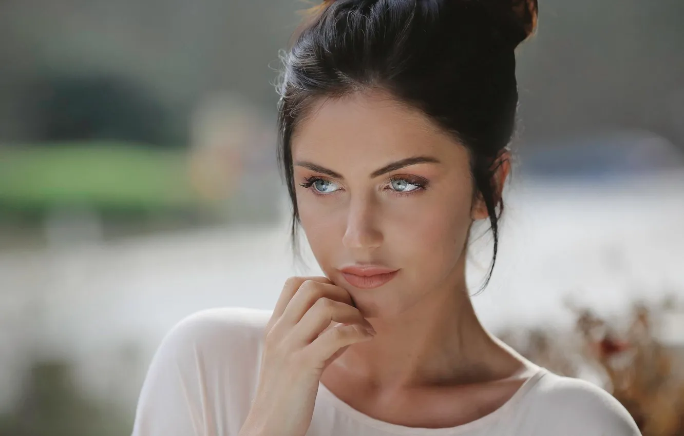 Photo wallpaper look, face, model, portrait, brunette, hairstyle, light, beautiful