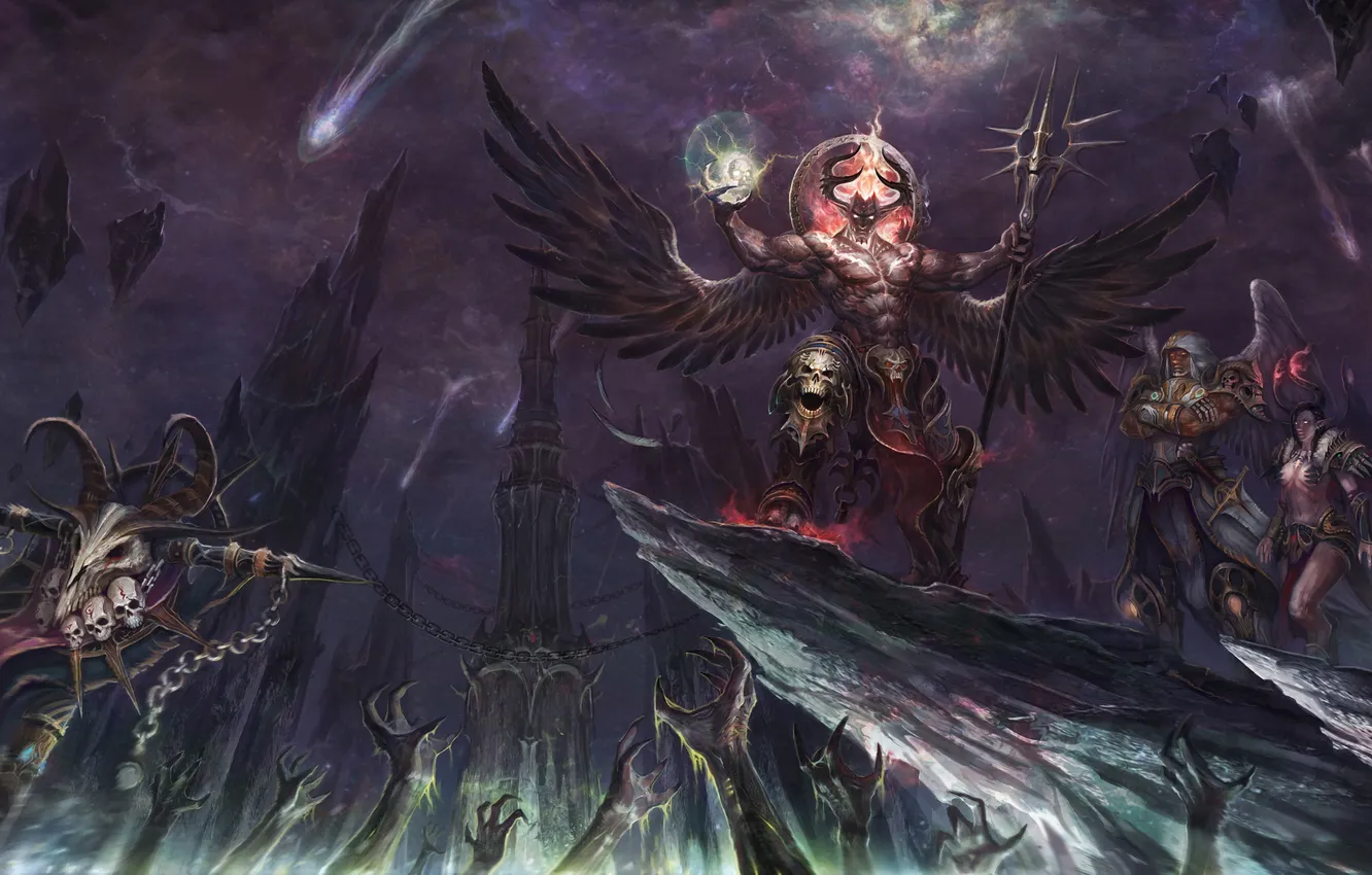 Photo wallpaper open, rocks, wings, hands, the demon, art, cheng