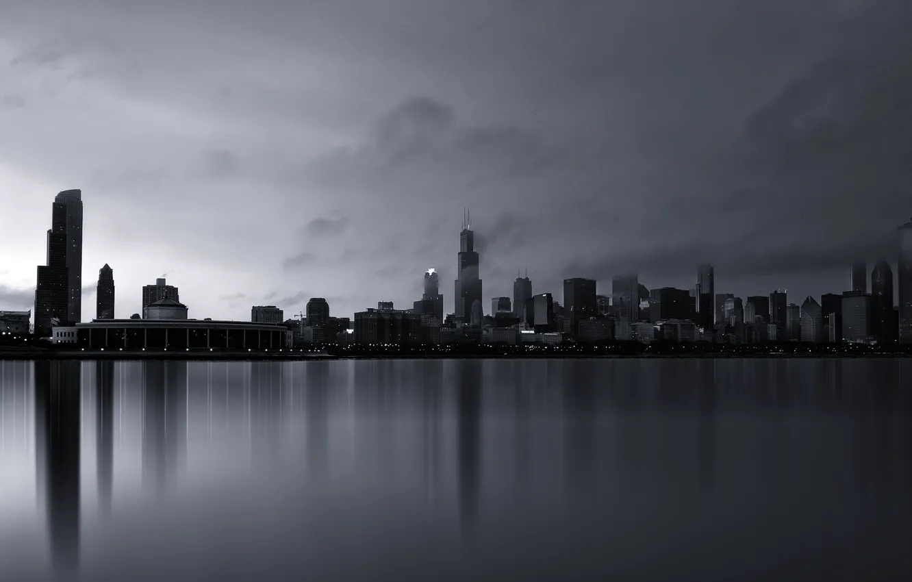 Photo wallpaper fog, building, skyscrapers, America, Chicago, Chicago, USA, skyscrapers