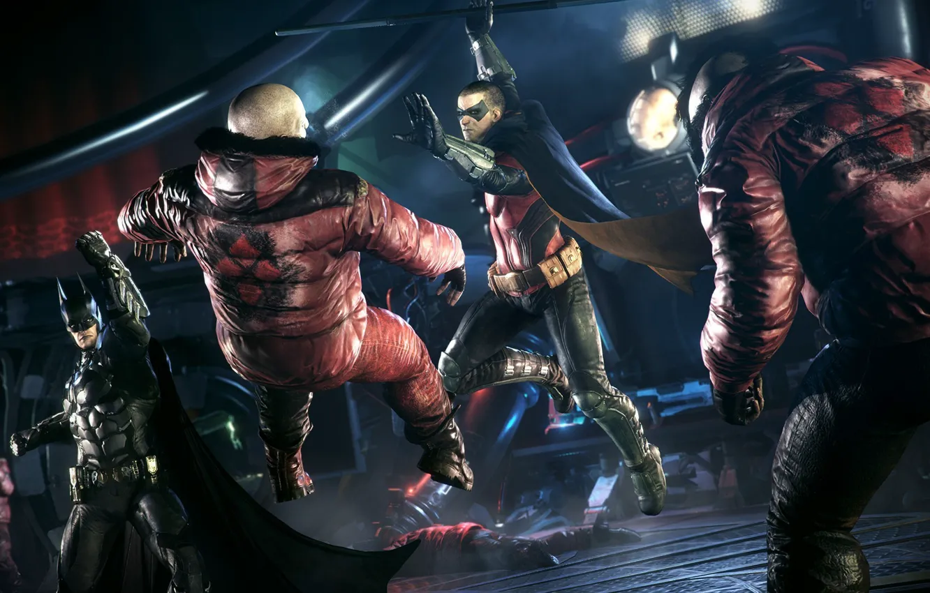 Photo wallpaper the game, battle, mask, hero, fight, costume, Batman, the bandits