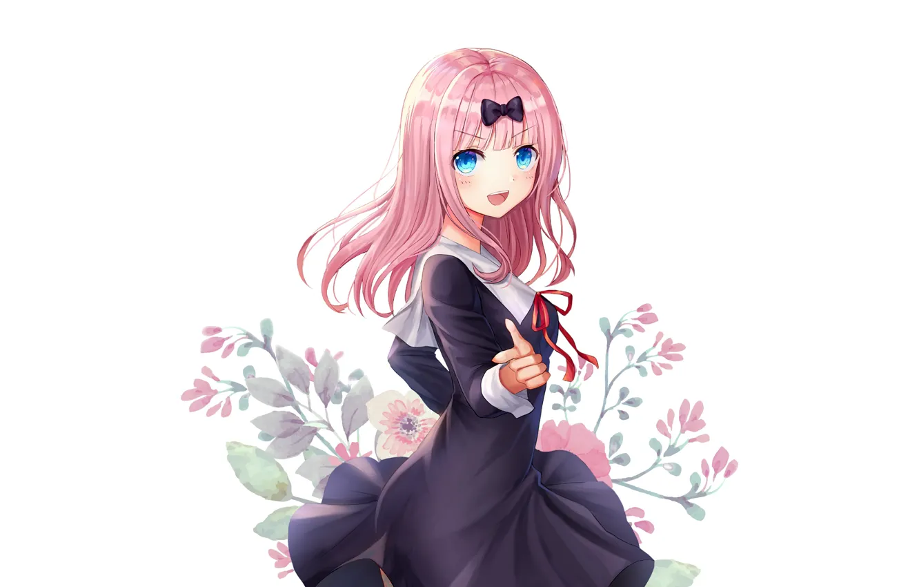 Photo wallpaper girl, flowers, background, Kaguya-sama wa Kokurasetai, Lady Kaguya: In Love As In War, Chika Fujiwara