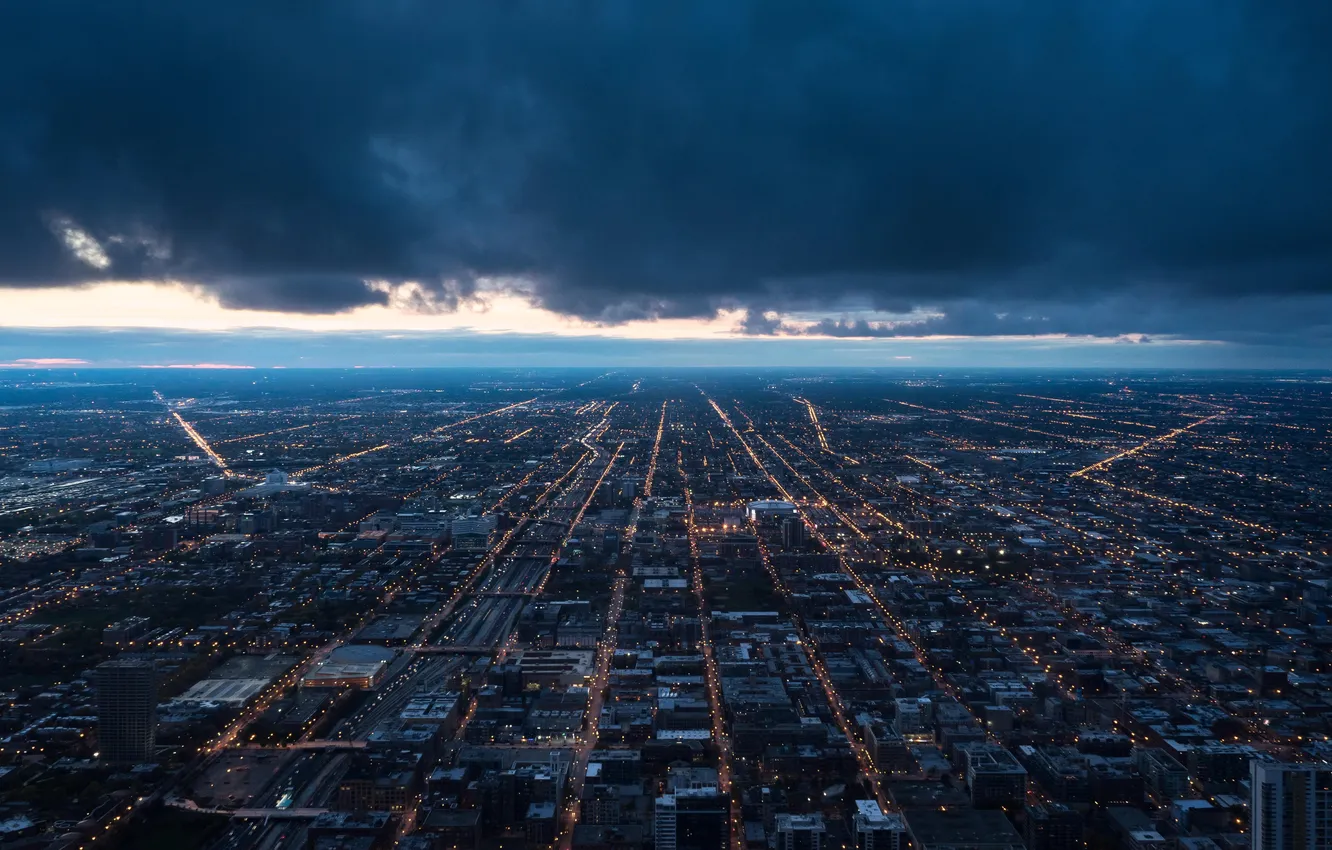 Photo wallpaper the sky, sunset, city, the city, building, the evening, horizon, megapolis