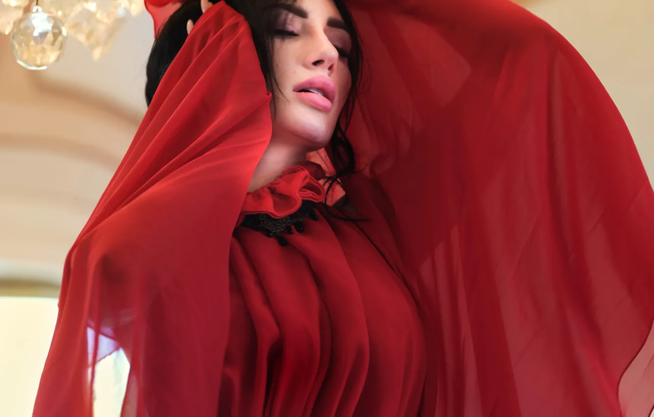 Photo wallpaper eyes, face, dress in red