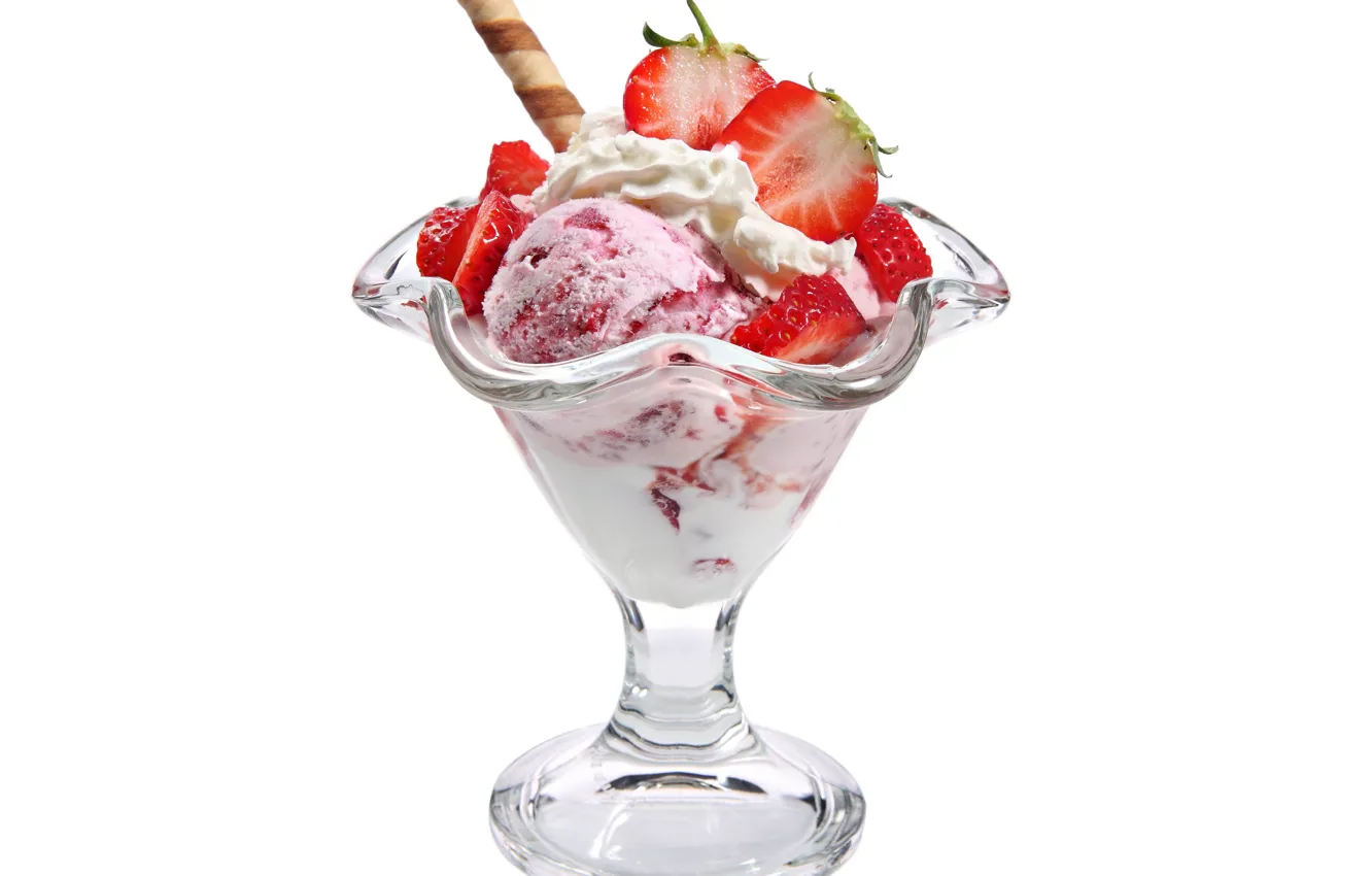 Photo wallpaper berries, strawberry, ice cream, white background, dessert, sweet