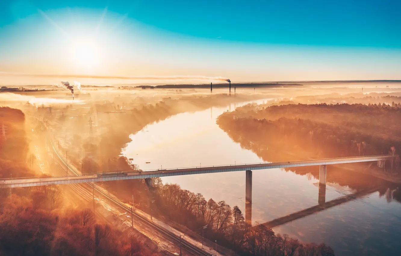 Photo wallpaper bridge, morning, Lithuania, Kaunas