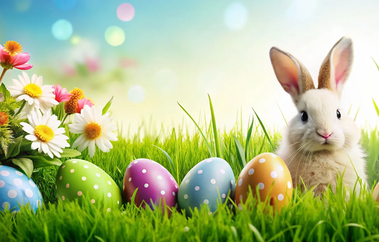 Photo wallpaper flowers, eggs, spring, colorful, Easter, flowers, spring, Easter