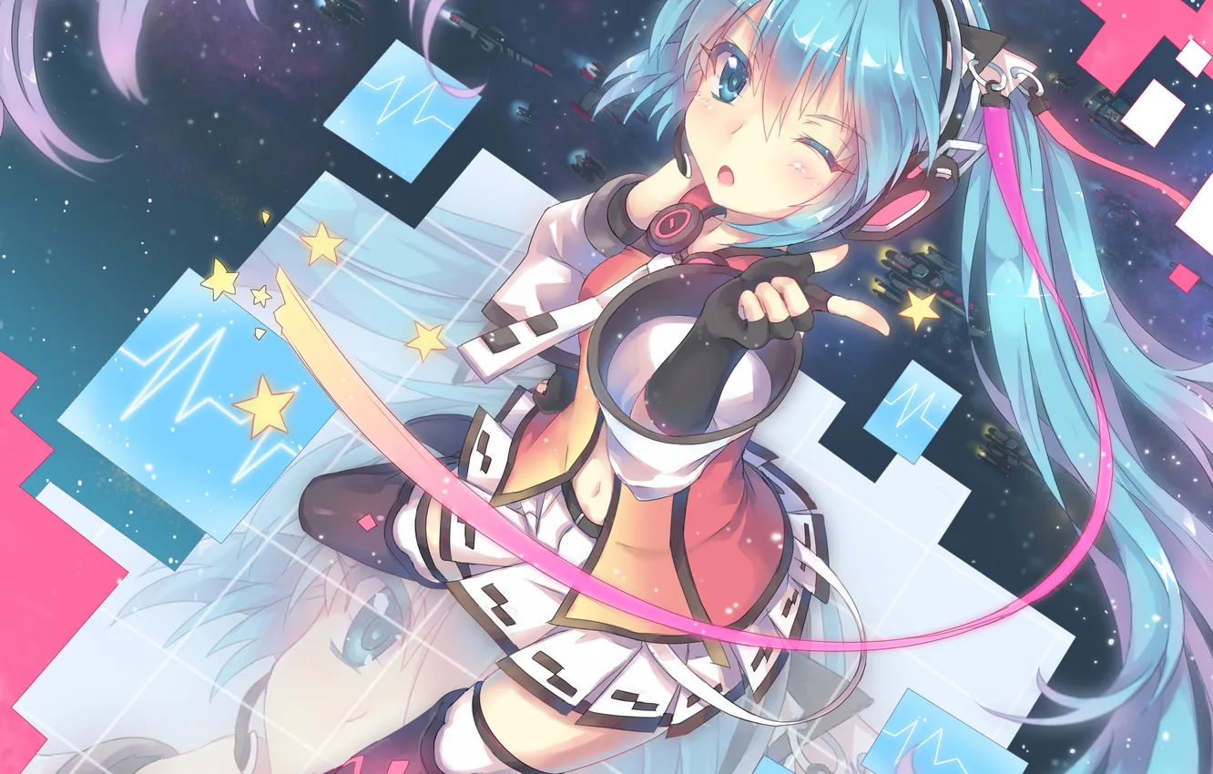 Photo wallpaper girl, space, vocaloid, hatsune miku, gesture, Vocaloid, art, north abyssor