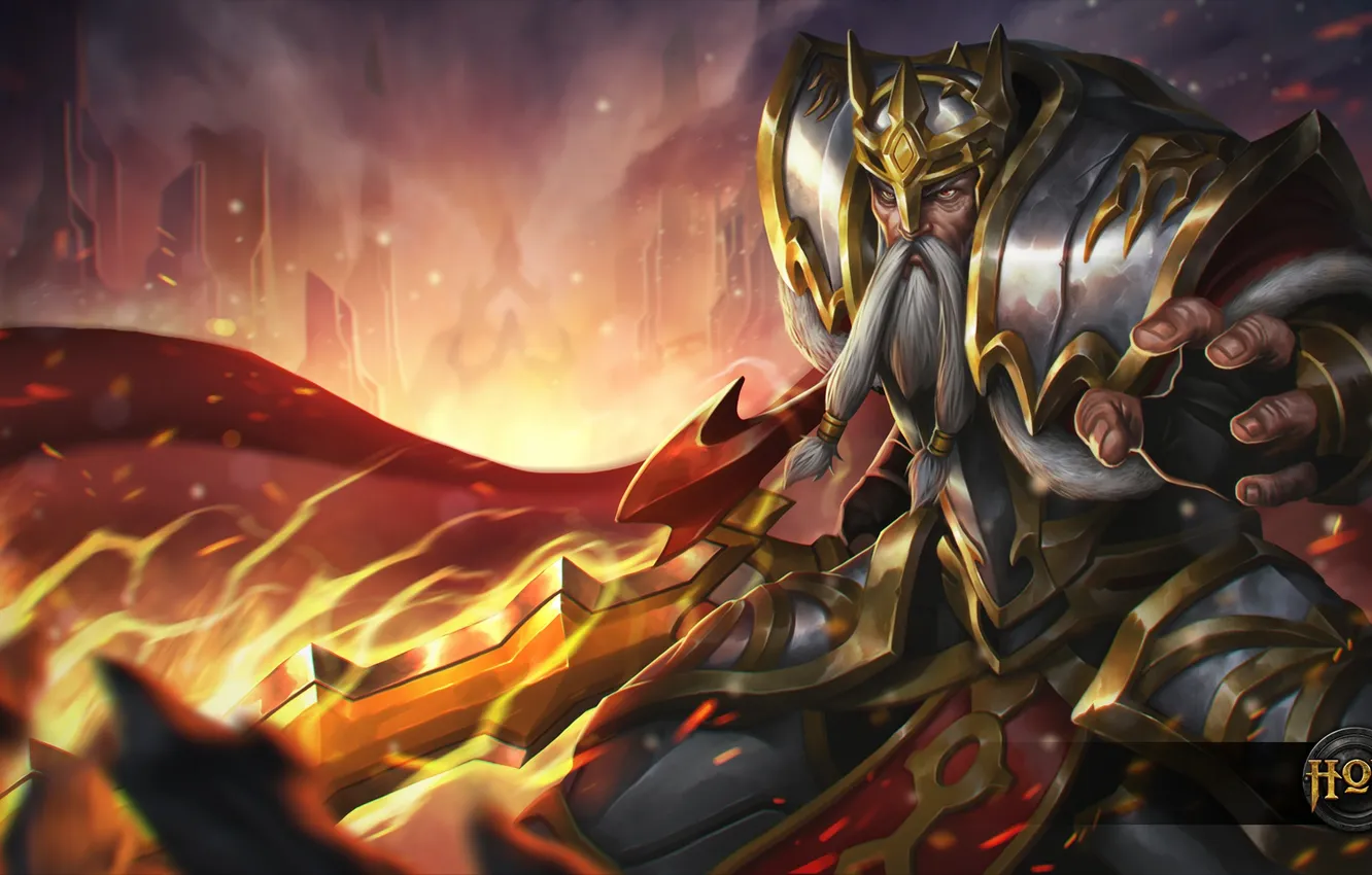 Photo wallpaper magic, sword, armor, warrior, helmet, the old man, hon, Heroes of Newerth
