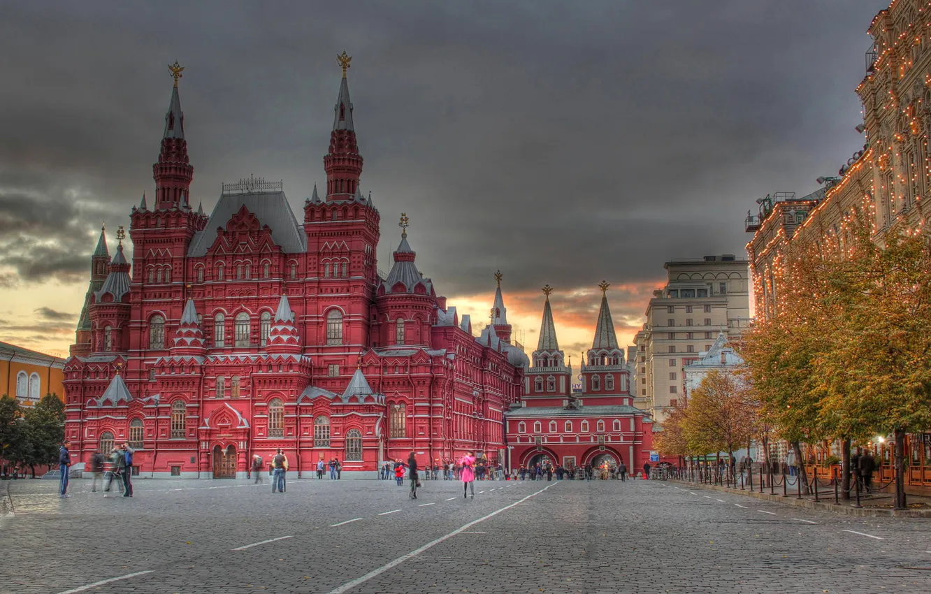 Photo wallpaper the sky, clouds, people, HDR, Moscow, Museum, red square