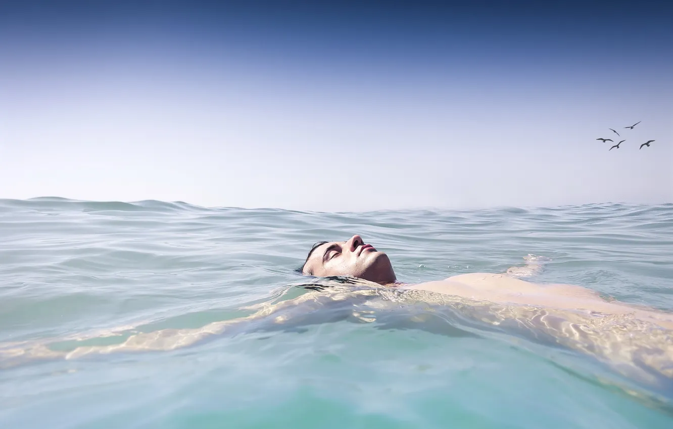 Photo wallpaper sea, the sky, mood, guy