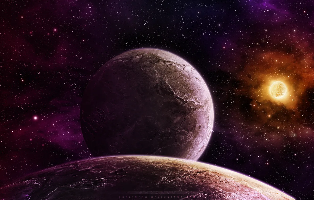 Photo wallpaper stars, planet, satellite, relief