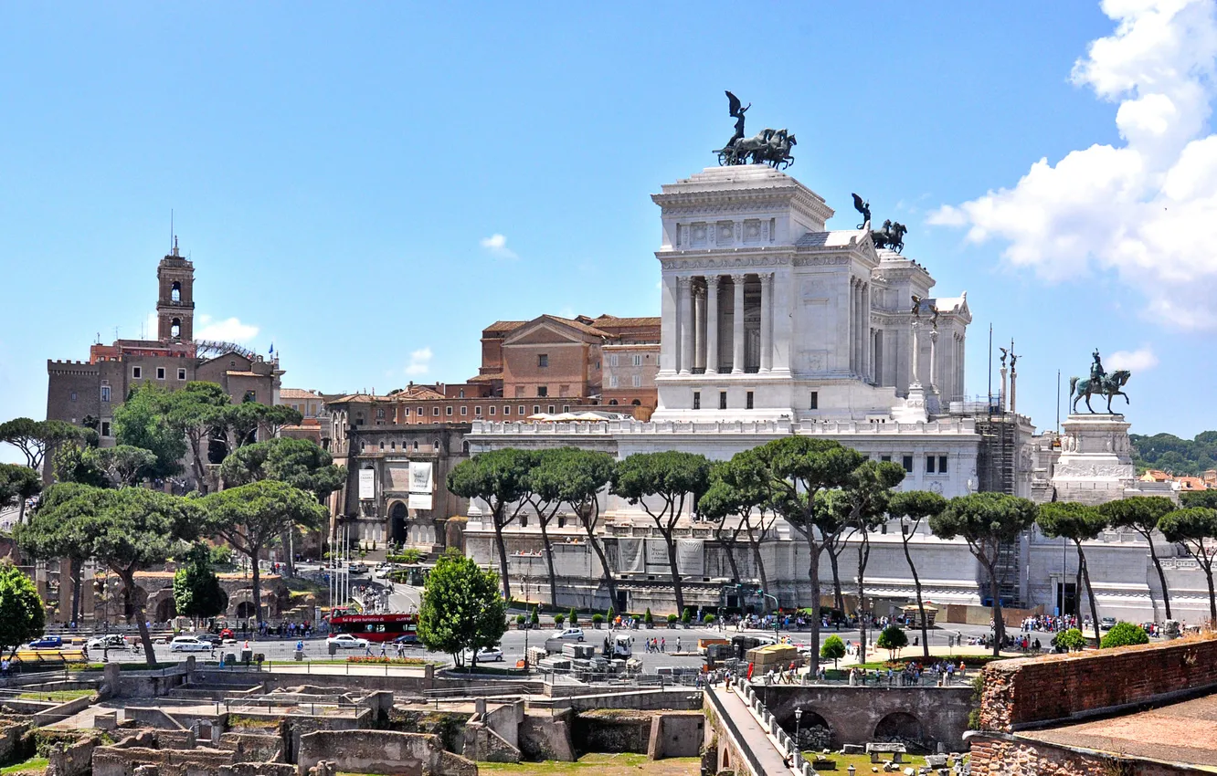 Photo wallpaper the sky, trees, area, Rome, Italy, sculpture, Forum, The Vittoriano