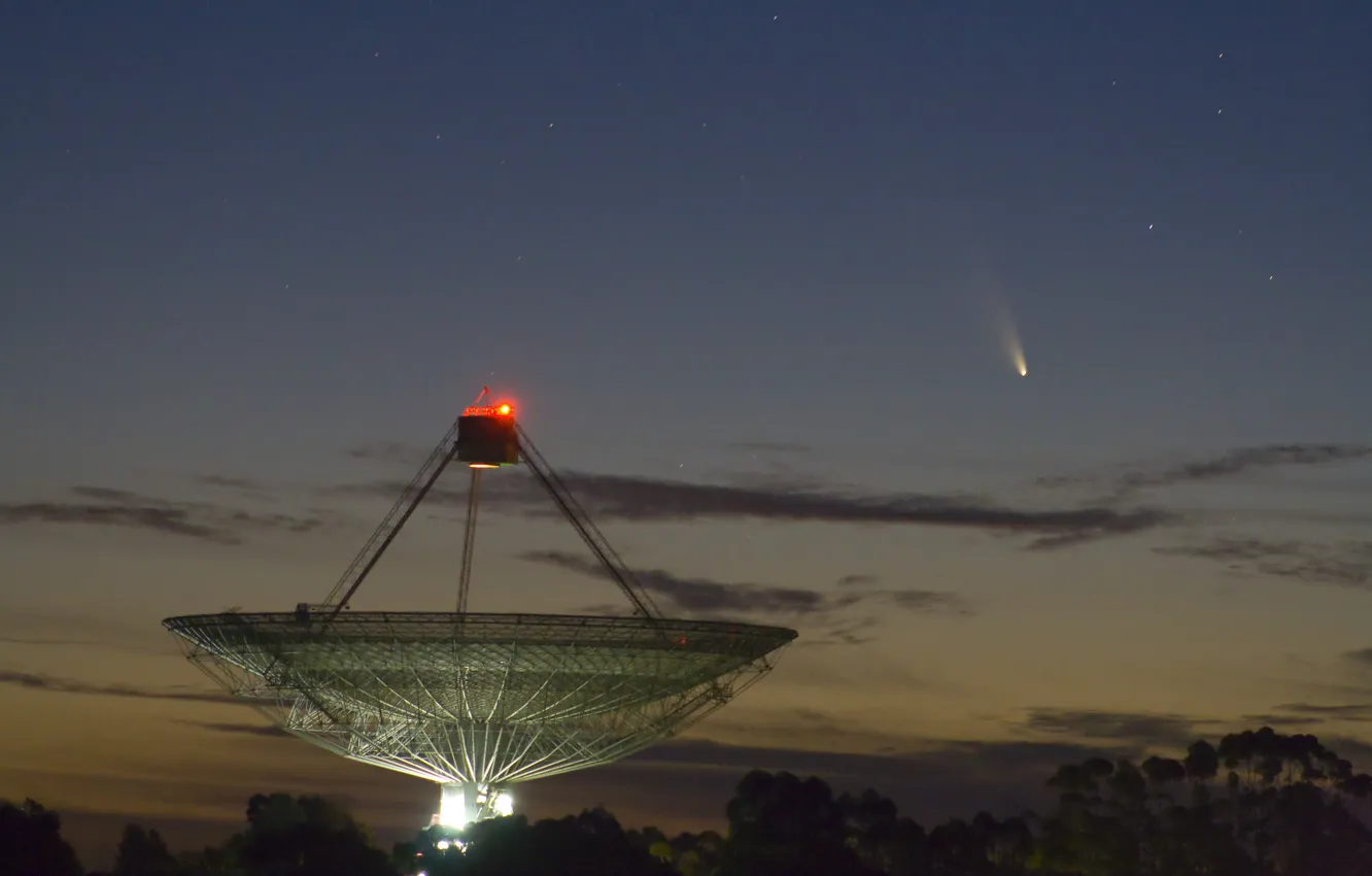 Photo wallpaper the sky, lights, comet, telescope