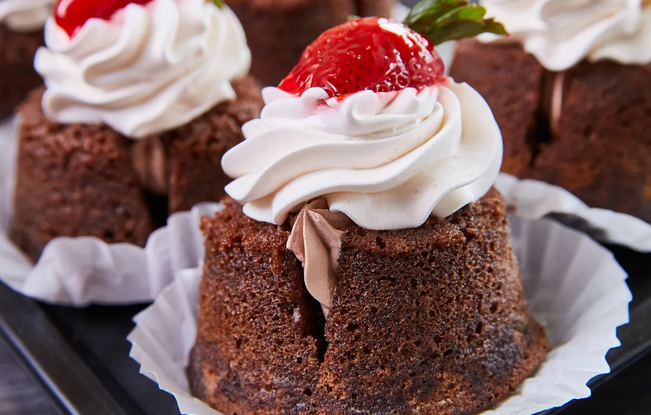 Photo wallpaper strawberry, cake, cream, dessert, chocolate