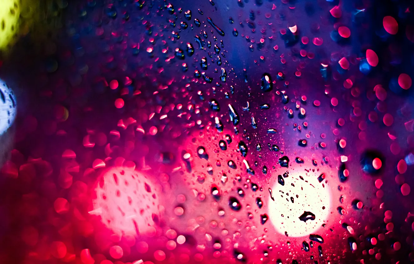 Photo wallpaper light, night, the city, glare, rain, bokeh