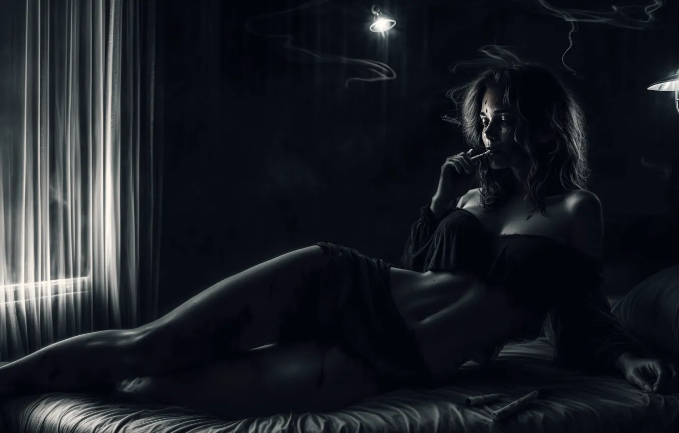 Photo wallpaper chest, look, light, night, pose, darkness, the dark background, room