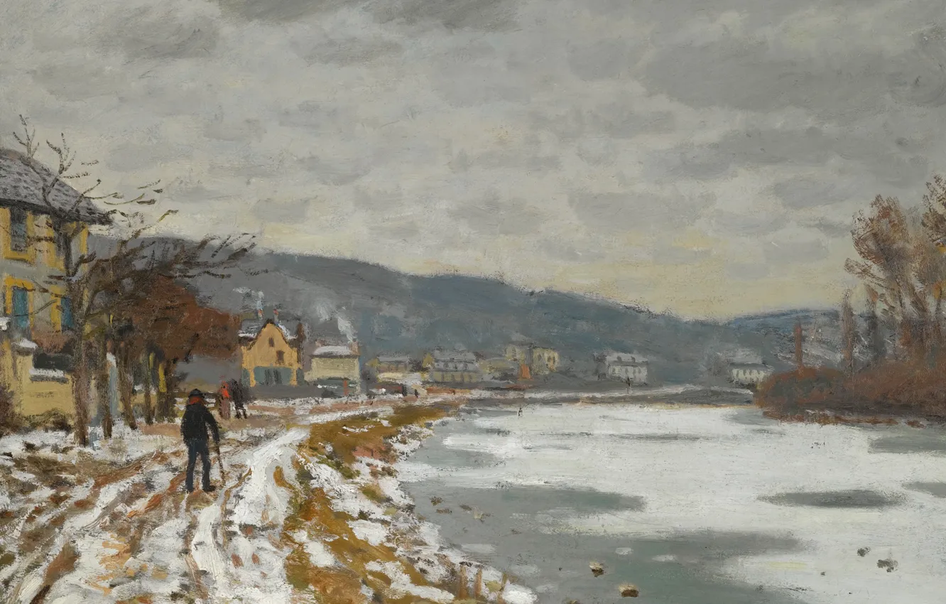 Photo wallpaper winter, landscape, river, picture, Claude Monet, The Seine at Bougival
