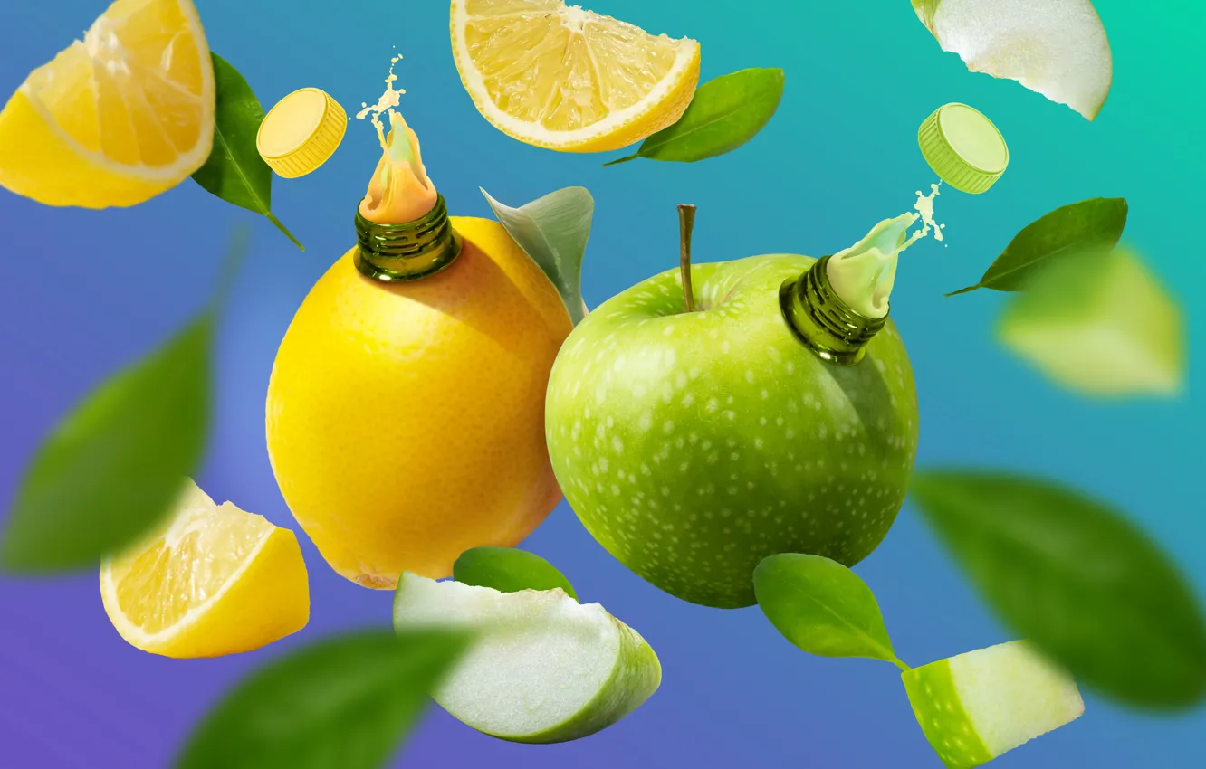 Photo wallpaper squirt, lemon, Apple, juice